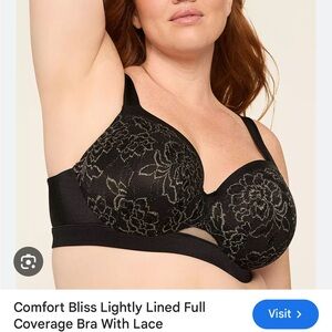 Lane Bryant EUC 40k Comfort Bliss Lightly Lined Full Coverage Lace Bra - Black